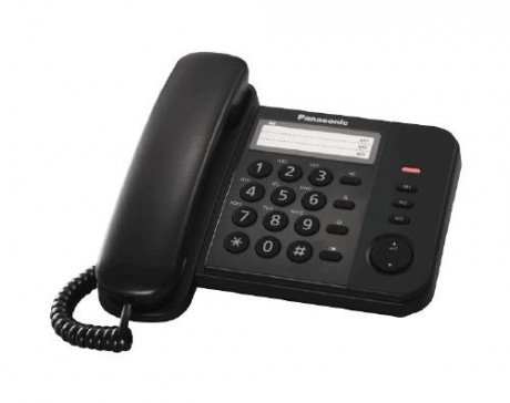 Domácí telefon Panasonic KX-TS520FXB - s praktickými funkcemi, LED indikace, 3x jednotl. volba, čern