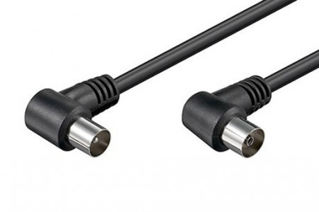 Kabel anténní 75 Ohm, IEC169-2, M-F, 2,5m, lomený na obou koncích 90° , černý