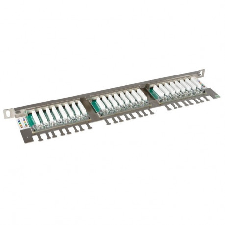 Patch panel Solarix STP cat.5e 24p. 0,5U nerez, s vyvazovací lištou