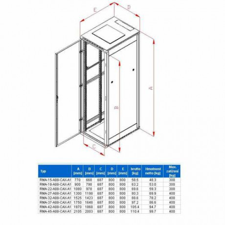 Rack Triton 19'' stojanový 15U/800x800 prosklené dveře, šedý