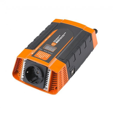 Napěťový měnič Carspa PID400-12, 12V/230V+USB 400W, modifikovaná sinus, digitální display, vhodný do