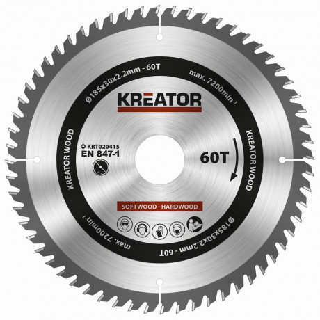 Pilový kotouč Kreator KRT020415 na dřevo 185mm, 60T