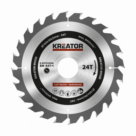 Pilový kotouč Kreator KRT020408 na dřevo 160mm, 24T