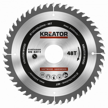 Pilový kotouč Kreator KRT020409 na dřevo 160mm, 48T