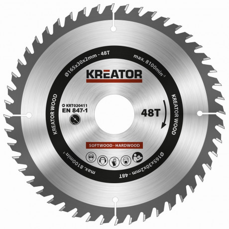 Pilový kotouč Kreator KRT020411 na dřevo 165mm, 48T