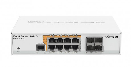 Switch Mikrotik CRS112-8P-4S-IN with QCA8511 128MB, 8xGLAN w PoE-out, 4xSFP, ROS L5, desktop case, P