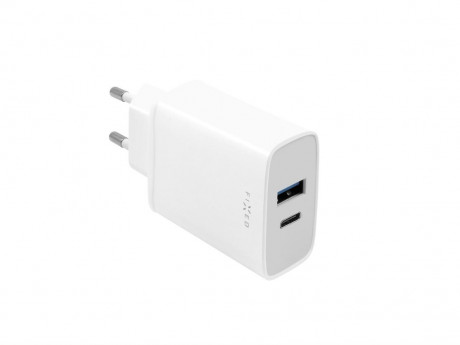 Nabíječka FIXED síťová s USB-C a USB výstupem, podpora PD, 30W, bílá