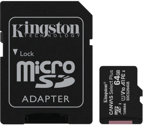 Paměťová karta Kingston Canvas Select Plus  A1 64GB microSDXC, Class 10, 100MB/s, s adaptérem