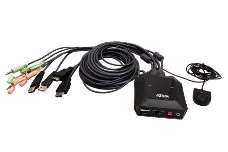 Přepínač Aten KVM 2:1 (USB, HDMI) 4K@60Hz, integrované kabely (CS22H)