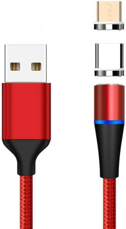 Kabel Magnetický micro USB a USB-C nabíjecí a datový, 1m, červený