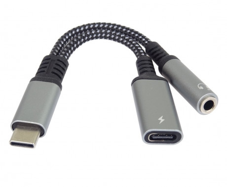 Redukce USB-C /3,5mm jack s DAC chipem + USB-C pro nabíjení 13cm