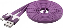 Kabel micro USB 2.0, A-B 2 m, plochý PVC kabel, fialový  