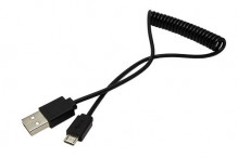 Kabel USB 2.0 kabel, USB A(M) - microUSB B(M), kroucený, 1m, černý  