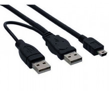 Kabel PremiumCord USB napájecí 2x USB A(M)-miniB(M), 5pin, 0,5m+0,4m  