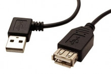 Kabel USB 2.0 A-A 30 cm prodlužovací, lomený vpravo, černý  