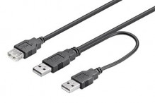 Kabel napájecí USB Y, 2x A(M) + A(F), 0,3m  
