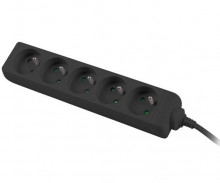Kabel PremiumCord prodlužovací přívod 230V 5m 5 zásuvek, černý  