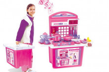 Hračka G21 Dětská kuchyňka s příslušenstvím  v kufru růžová   