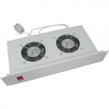 Ventilační jednotka Triton 19" Horizontální 220V/30W, 2U, 2x ventil, termostat, šedá  