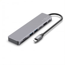 USB hub FIXED HUB Card pro notebooky a tablety, 7portový hliníkový šedý  