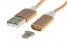 Kabel Magnetický micro USB 2.0, A-B nabíjecí a datový, 1m, zlatý  