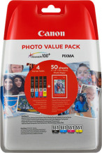 Inkoust Canon CLI-551 C/M/Y/BK Multi Pack + 50ks 10 x 15 cm Foto Papier glossy  