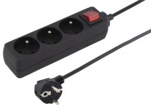 Kabel PremiumCord prodlužovací přívod 230V 2m 3 zásuvky + vypínač, černý  