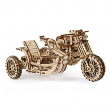 Hračka Ugears 3D dřevěné mechanické puzzle UGR-10 Motorka (scrambler) s vozíkem  