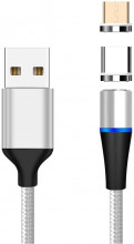 Kabel Magnetický micro USB a USB-C nabíjecí a datový, 1m, stříbrný  