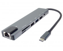 Adaptér USB-C na HDMI + USB3.0 + USB2.0 + PD + SD/TF + RJ45  