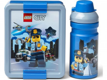 Box svačinový 20 x 17,3 x 7,1 cm + láhev 390 ml, PP + silikon LEGO CITY sada 2díl.  