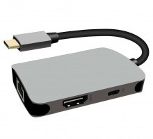 Převodník USB-C na HDMI + RJ45 + PD...