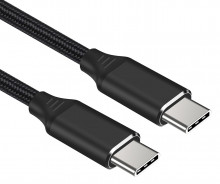 Kabel USB-C M/M , 240W 480Mbps černý bavlněný oplet,  0,5m 