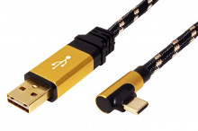 Kabel USB 2.0 kabel, oboustranný USB A(M) - USB C(M) lomený (90°) 3m 