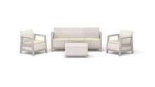 Zahradní nábytek Keter Scandi set třísedadlová pohovka + 2 křesla + úložný stůl béžovo šedý 